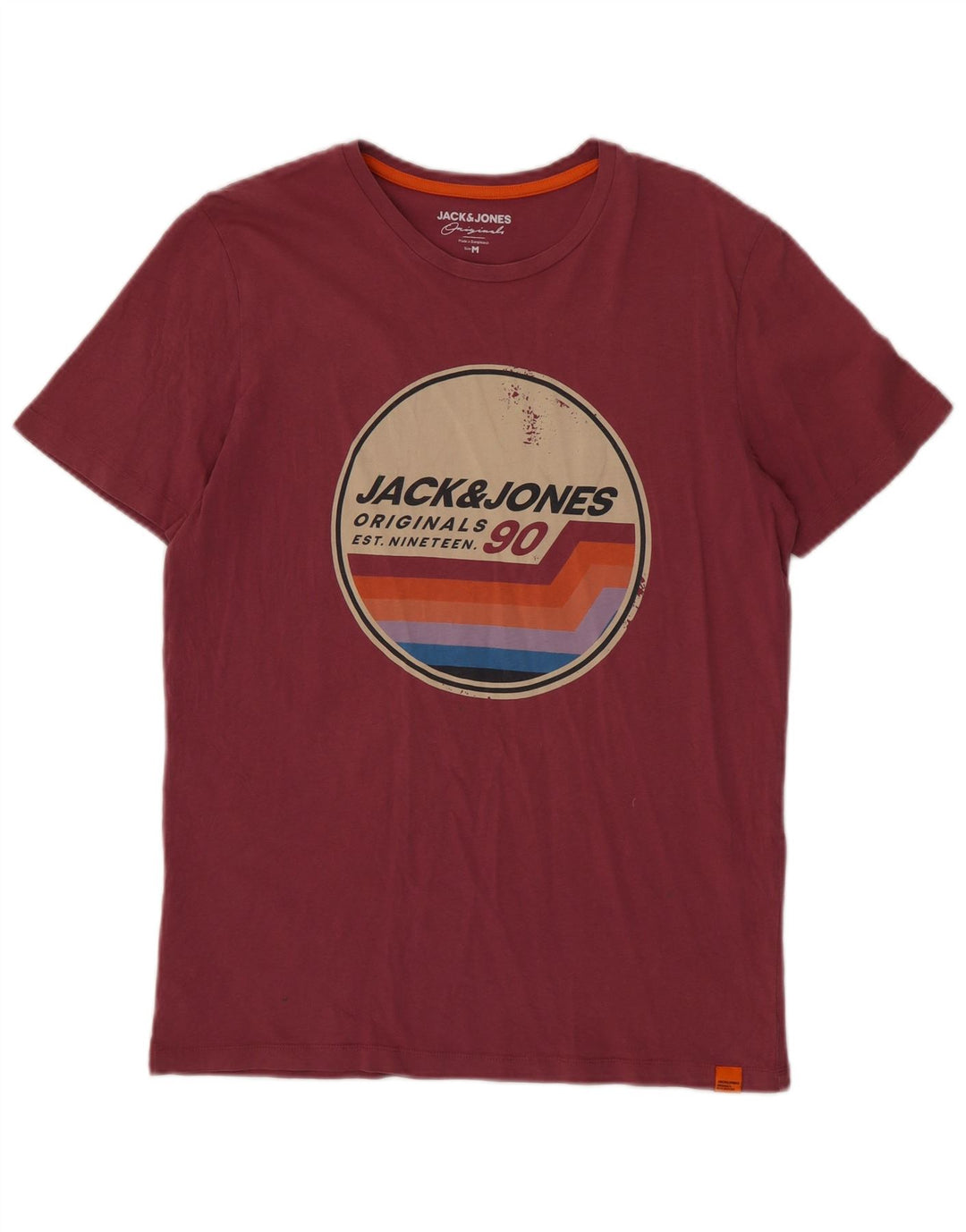 JACK & JONES Herre grafisk T-shirt Top Medium Bourgogne bomuld