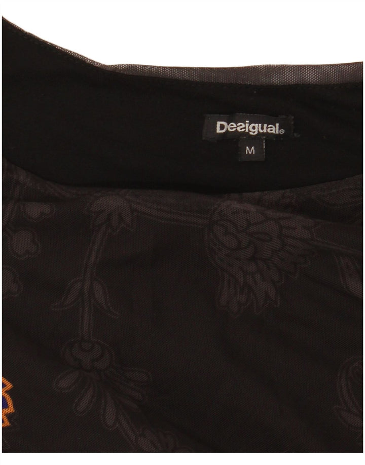 DESIGUAL Dame Langærmet Bluse Top UK 12 Medium Black Floral