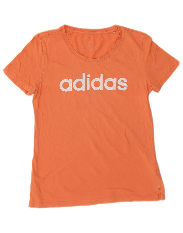 Adidas Dame Grafisk T-Shirt Top UK 8/10 Small Orange Bomuld