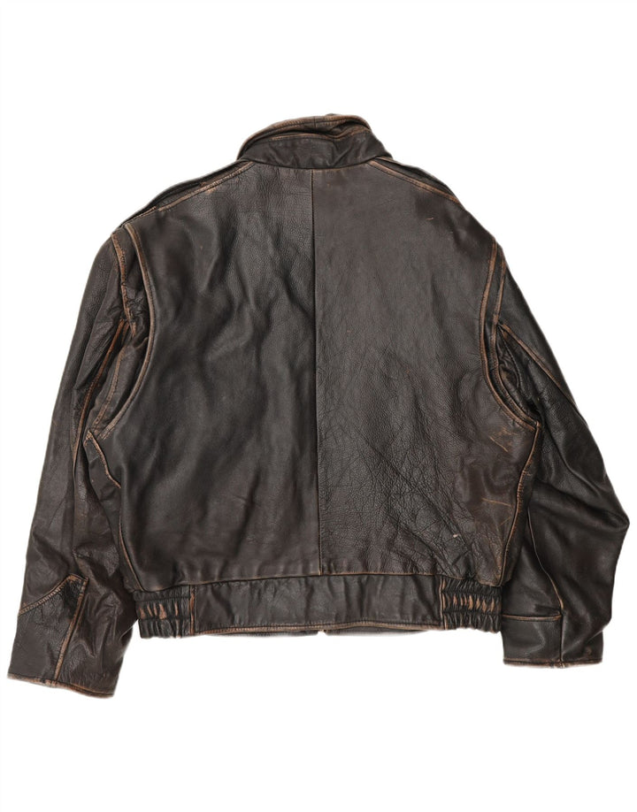 Bomboogie Herre Læder Bomber Jacket UK 42 XL Brun Læder