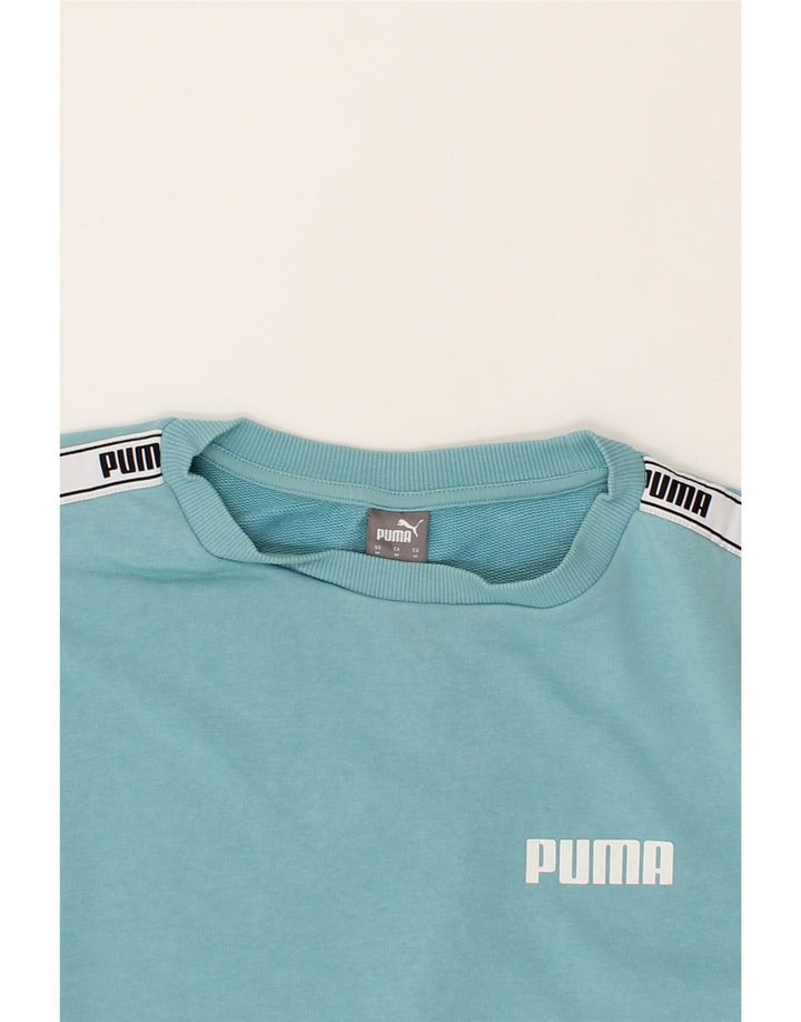 PUMA Womens Graphic Sweatshirt Jumper UK 16 Large Blue Vintage Puma and Second-Hand Puma from Messina Hembry 