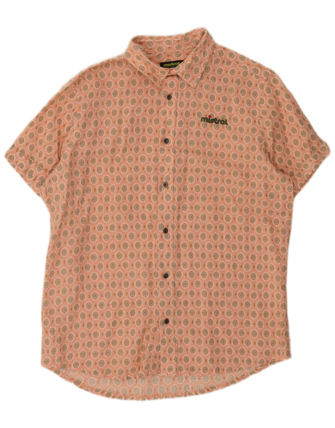 MISTRAL Mens Abstract Pattern Short Sleeve Shirt Medium Pink