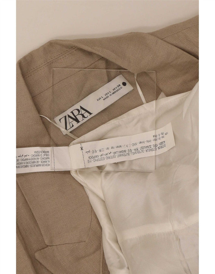 Zara Dame 1 Knap Blazer Jacket UK 14 Large Beige Linen