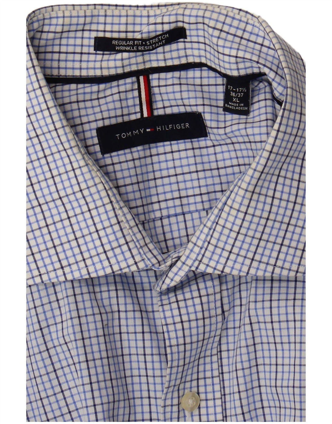 Tommy Hilfiger Stretch Regular Fit skjorte herre str. 17 17 1/2 XL Blå ternet