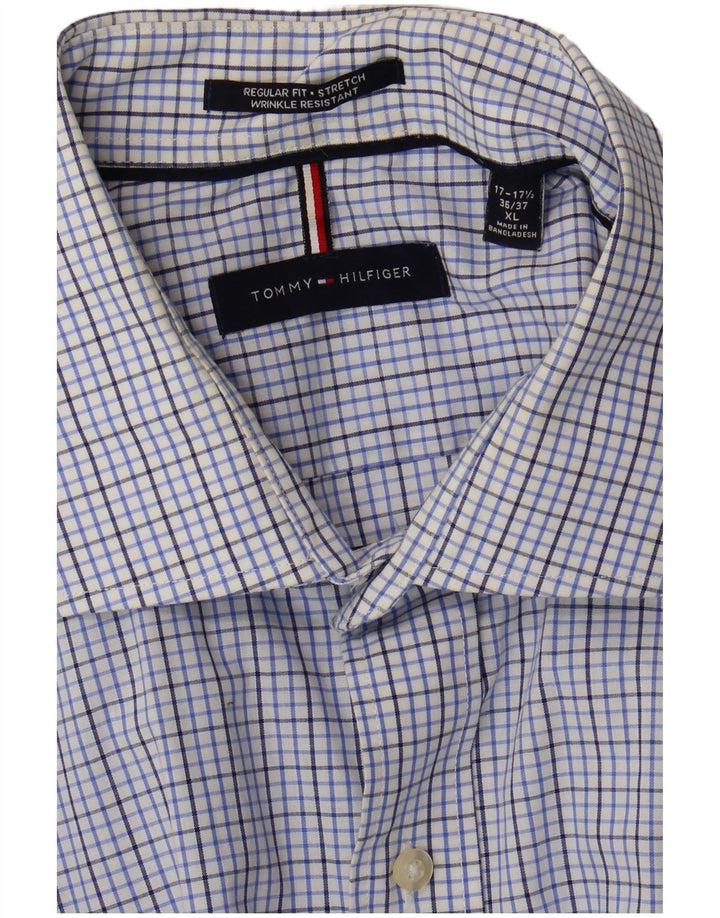 Tommy Hilfiger Stretch Regular Fit skjorte herre str. 17 17 1/2 XL Blå ternet