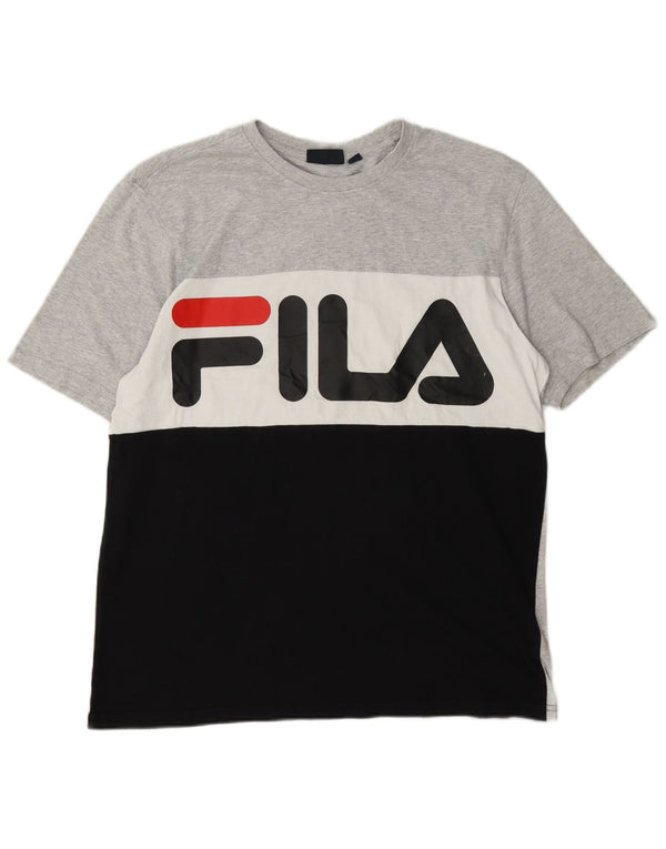 Fila Mens Graphic T-Shirt Top Large Grey Colourblock Cotton