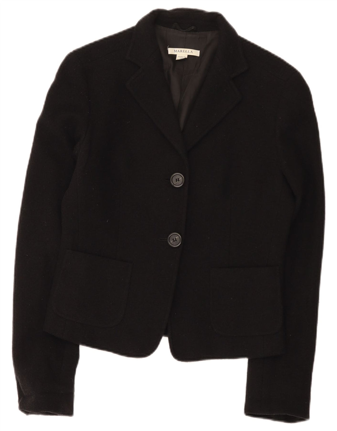 Marella Dame 2 Button Blazer Jacket UK 10 Small Black Wool
