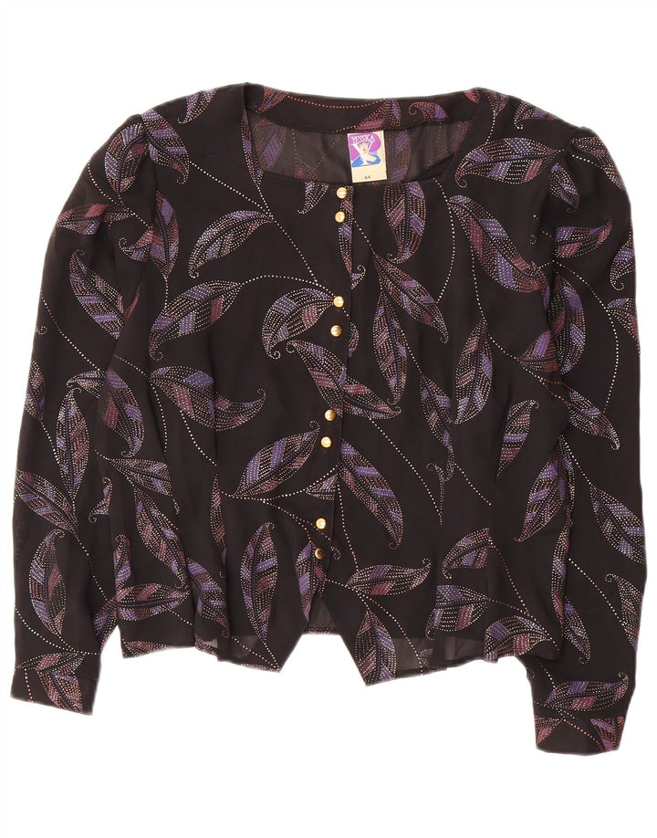 YESSICA Womens Abstract Pattern Crop Shirt Blouse EU 44 XL Black Polyester