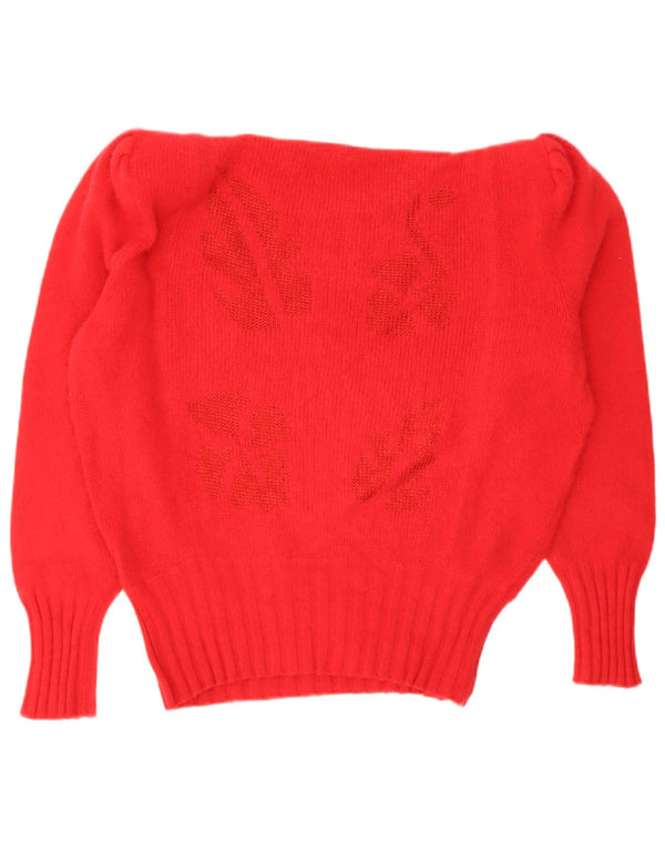 Vintage Dame Boat Neck Jumper Sweater UK 14 Large Red Floral