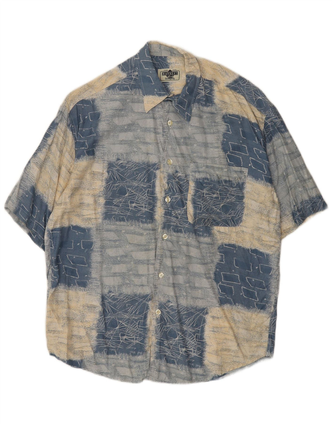 RAYBEST Kortærmet Herreskjorte Medium Blue Geometric