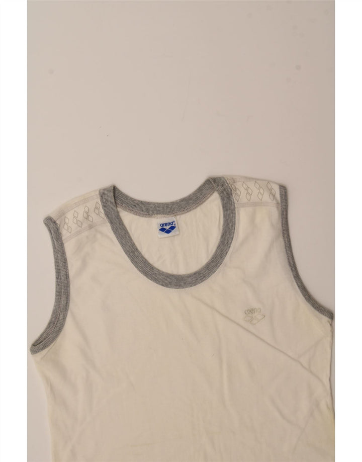 ARENA Womens Graphic Vest Top UK 10 Small White Cotton Vintage Arena and Second-Hand Arena from Messina Hembry 
