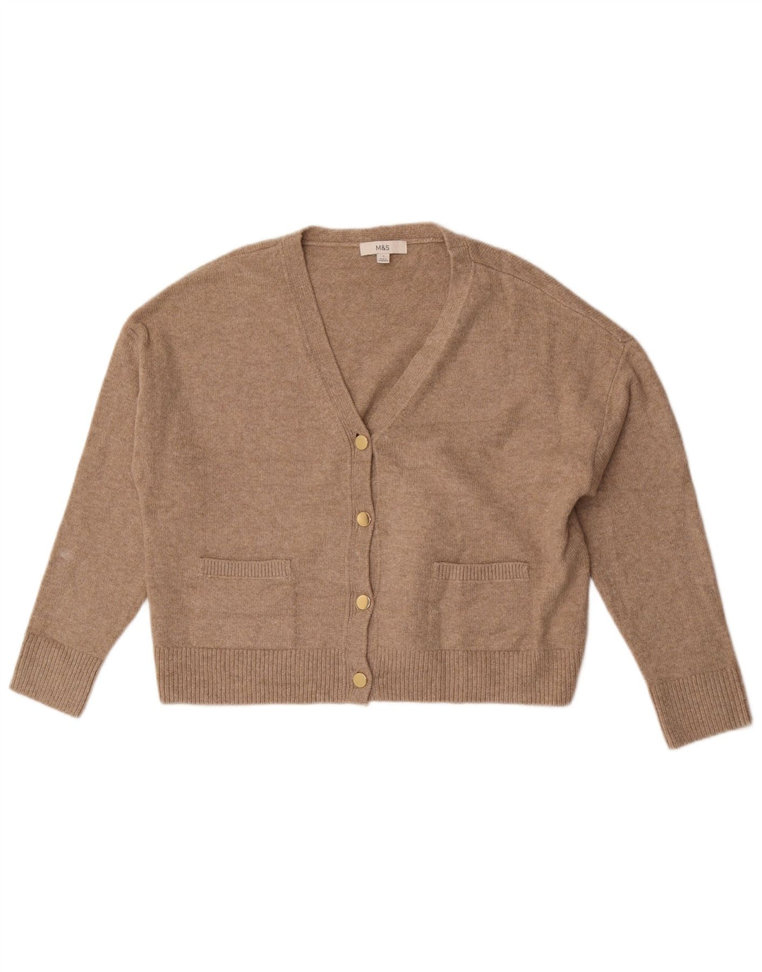 Marks & Spencer Dame Crop Cardigan Sweater UK 14 Medium Brun Polyester