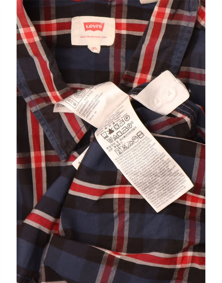 LEVI'S herreskjorte XL marineblå ternet bomuld