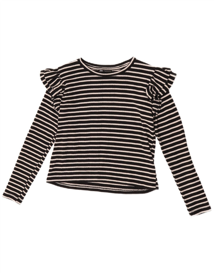 Zara Dame Crop Top Langærmet UK 12 Medium Sort Stribet