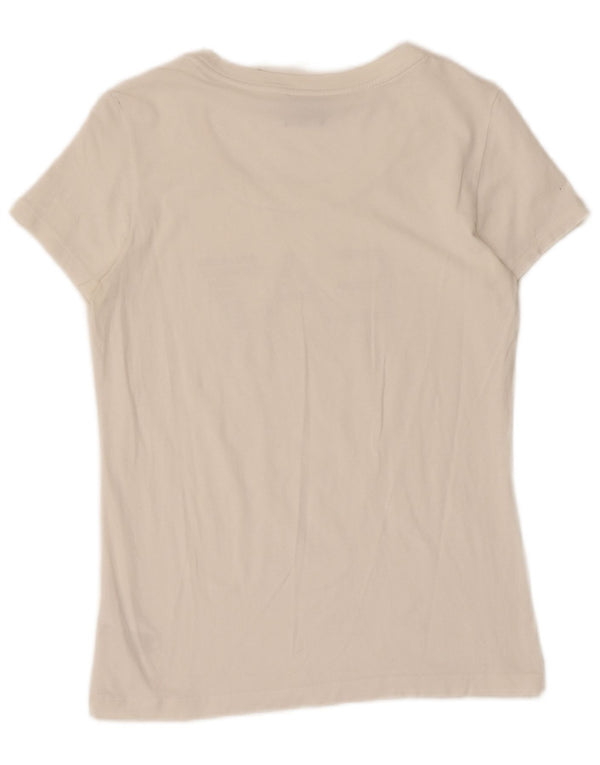Emporio Armani Dame Grafisk T-Shirt Top UK 12 Medium Hvid Bomuld
