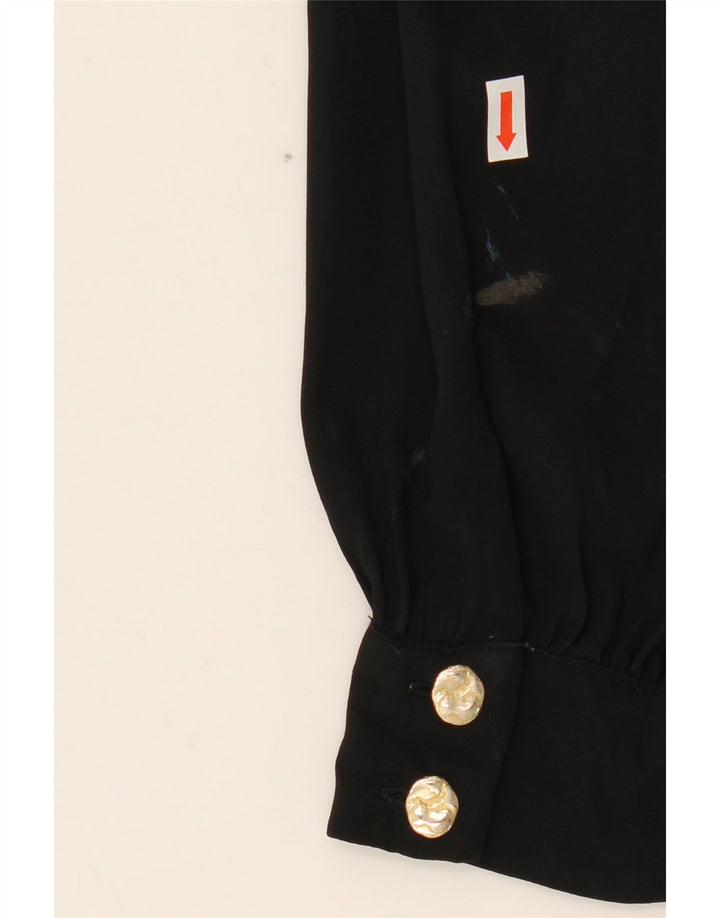 Zara Dame Langærmet Front Tie Bluse Top UK 10 Small Black Polyester