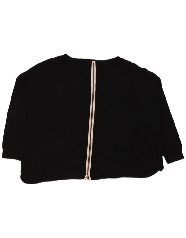 MINT FLØJEL Dame grafisk bådhals sweater UK 16 Large Black