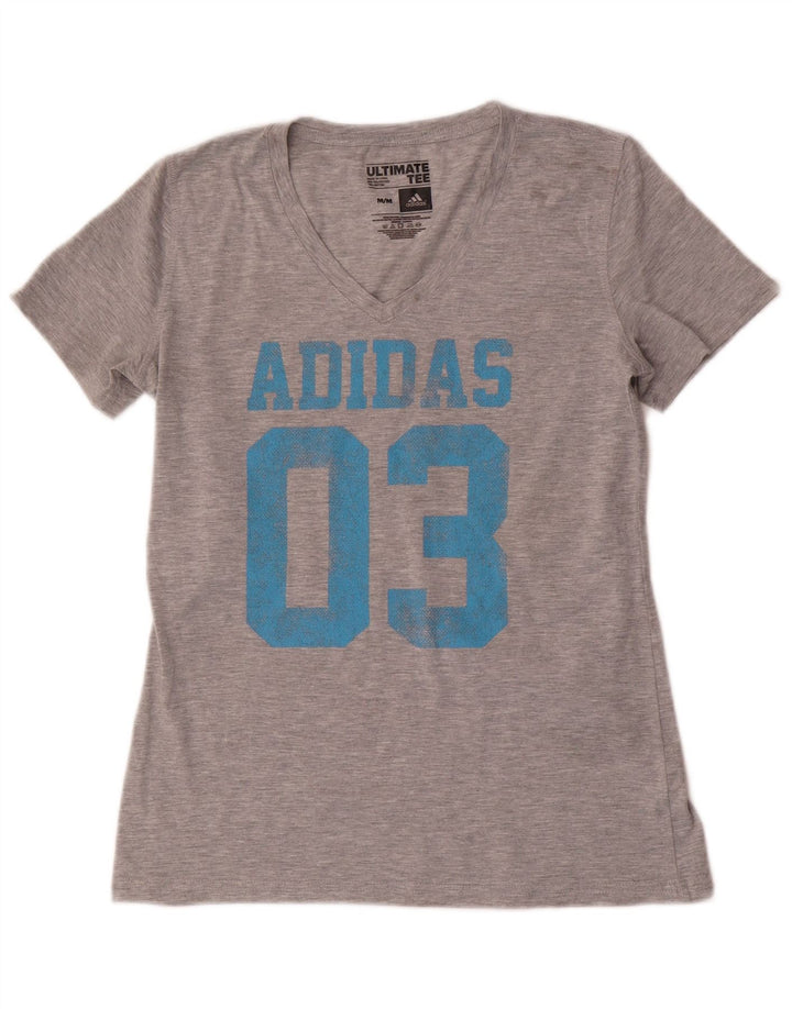 Adidas Dame Grafisk T-Shirt Top UK 12 Medium Grå Polyester