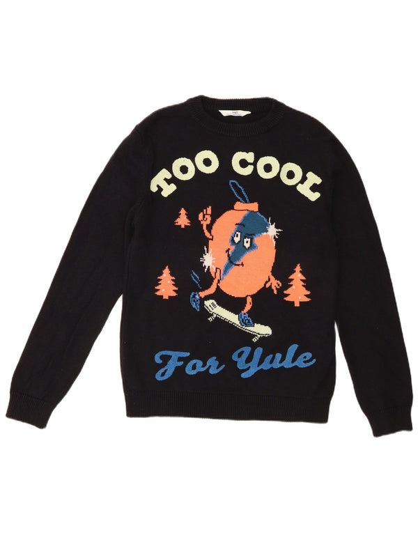 Marks & Spencer Boys grafisk sweater med rund hals 13-14 år sort