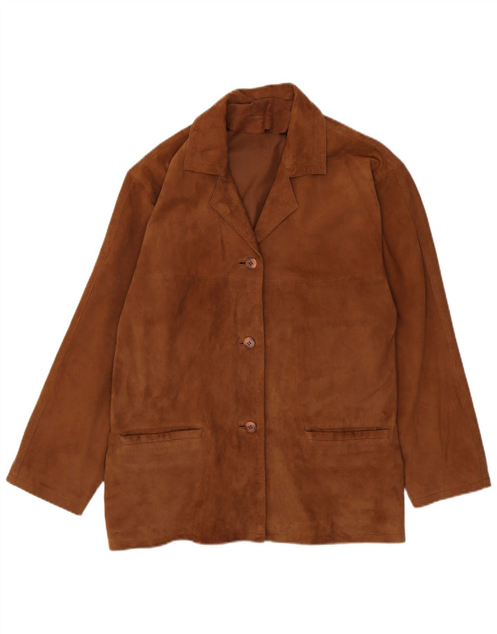 Conbipel Dame Oversized 3-knaps Ruskind Blazer Jacket UK 10 Lille Brun