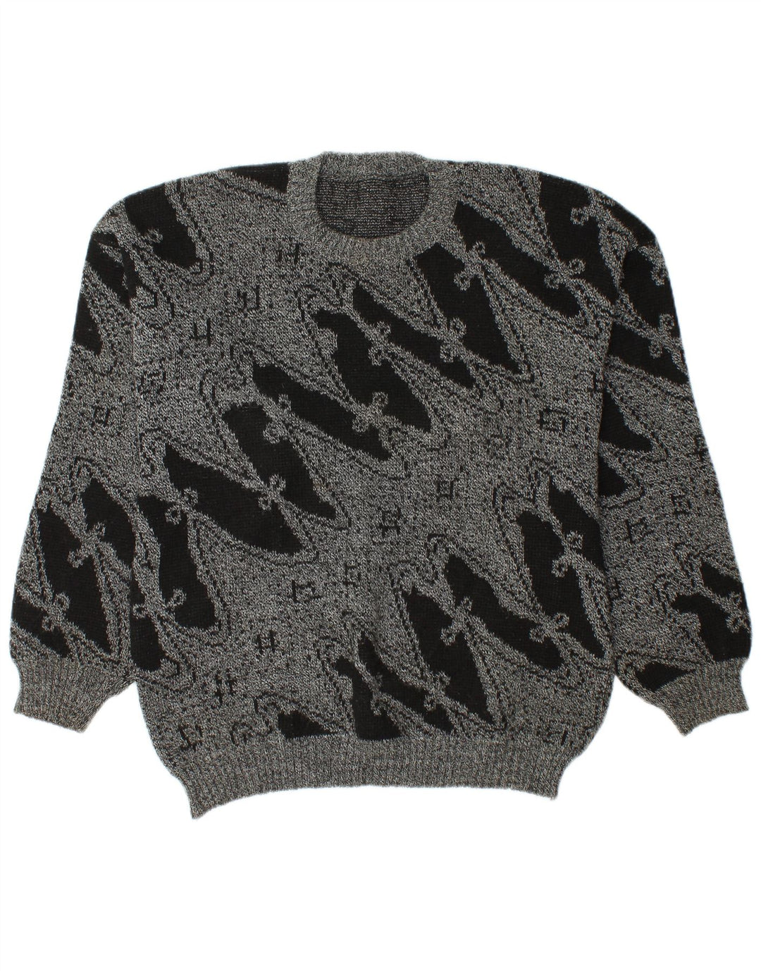 Vintage herre rund hals sweater stor grå geometrisk