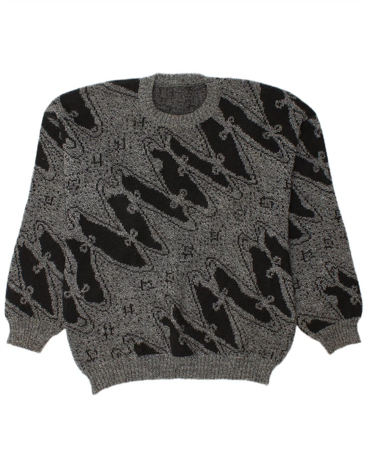 Vintage herre rund hals sweater stor grå geometrisk