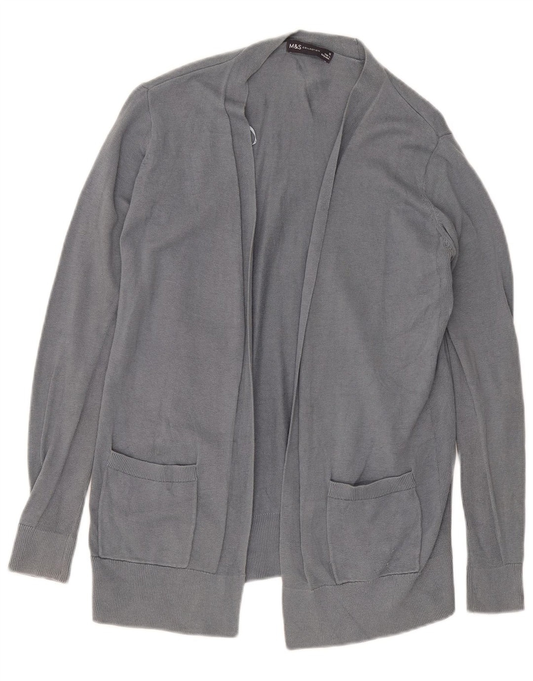 Marks & Spencer Womens Open Cardigan Sweater UK 12 Medium Grey Bomuld