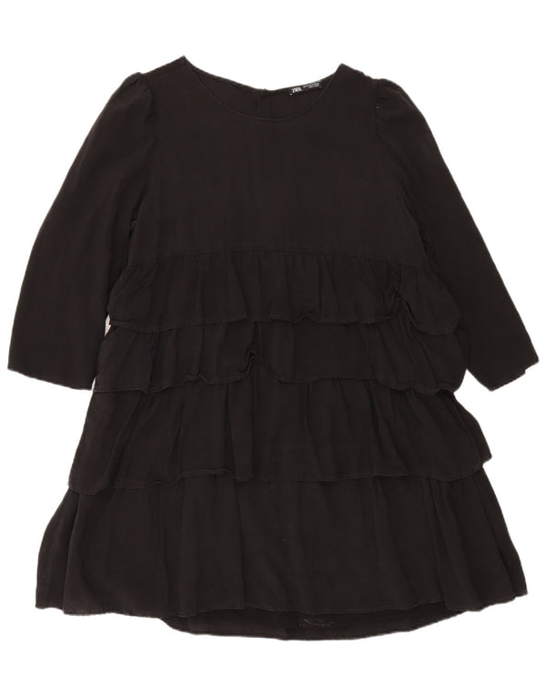 Zara Dame 3/4-ærmet Tiered Dress UK 18 XL Sort