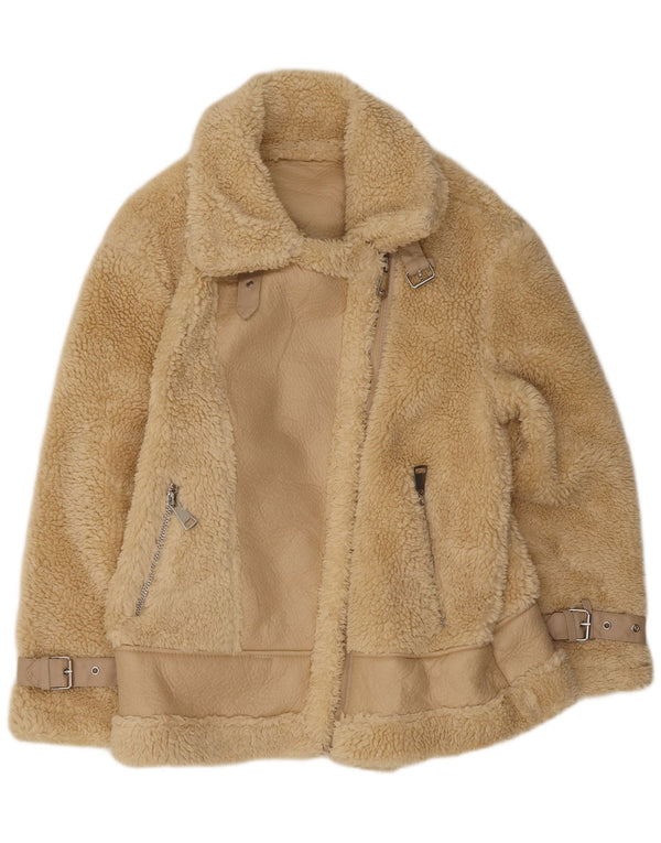 Vintage Sherpa-jakke til kvinder UK 14 Medium Beige Polyester
