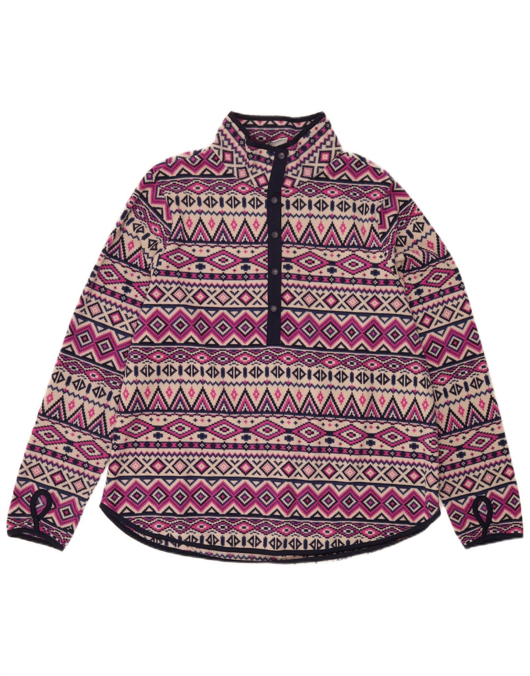 Tchibo Womens Button Neck Fleece Jumper UK 16 Large Multicolored Fair Isle