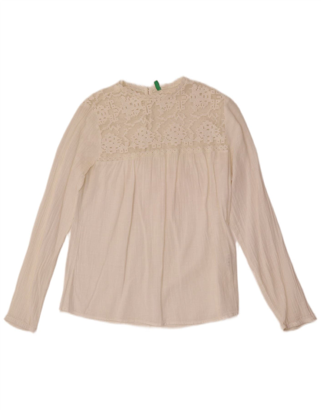 Benetton Dame Langærmet Bluse Top UK 10 Small White Bomuld