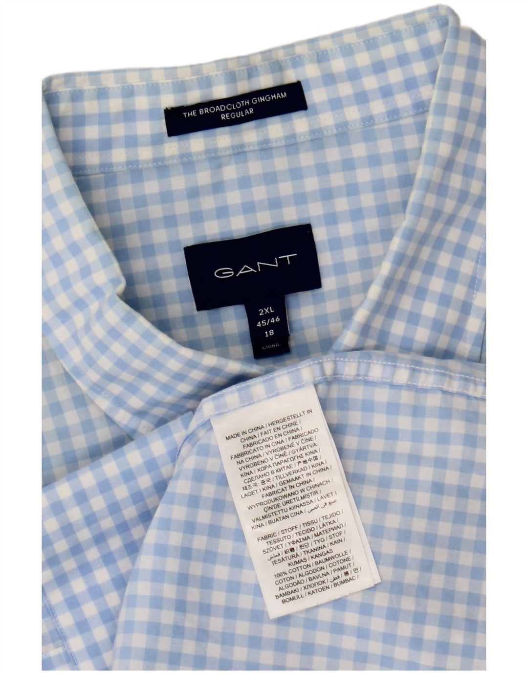 Gant Herre Regular Fit Skjorte Størrelse 45/46 18 2XL Blå Gingham Bomuld