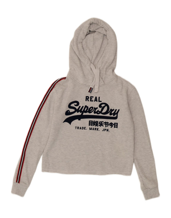 Superdry Womens Crop Graphic Oversized Hoodie Jumper UK 6 XS Grå Bomuld
