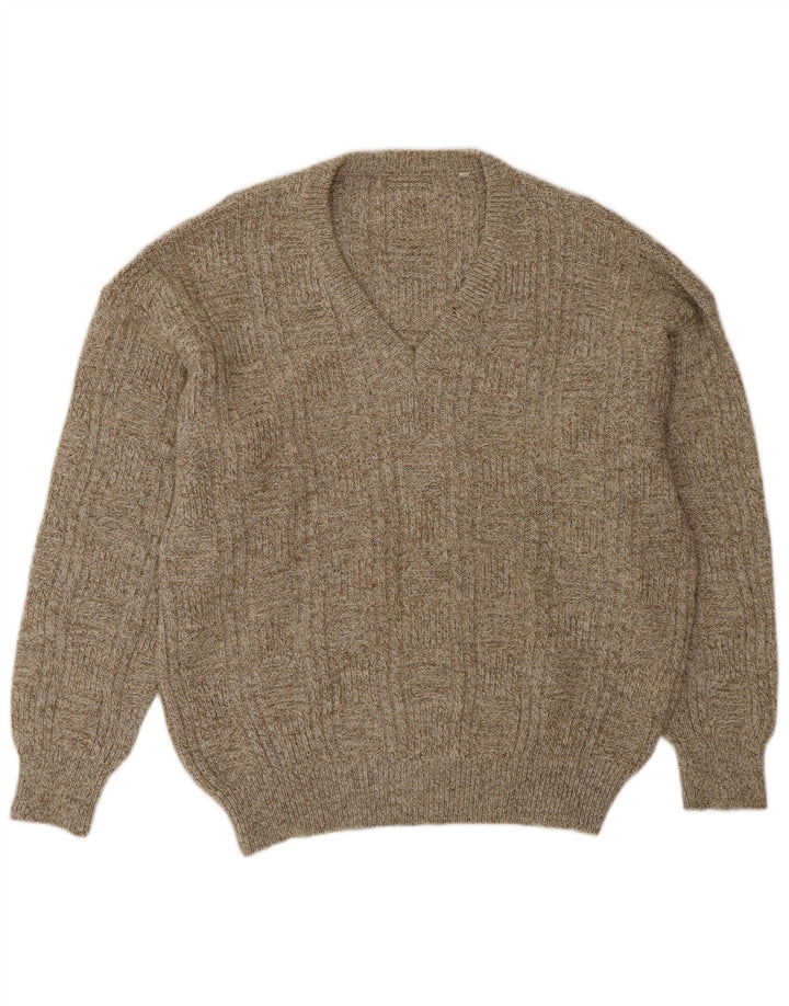 Vintage Herre V-hals sweater IT 52 Stor Beige Uld