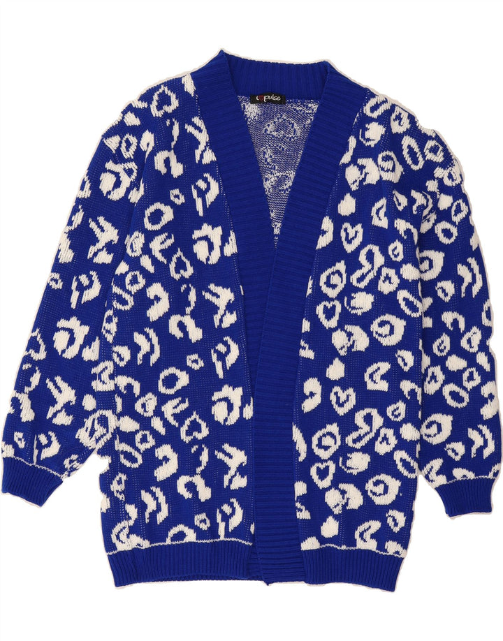 VINTAGE Womens Abstract Pattern Open Cardigan Sweater UK 16 Large Blue Vintage Vintage and Second-Hand Vintage from Messina Hembry 