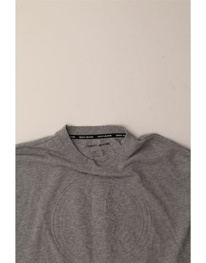 DKNY Womens Graphic Sweatshirt Jumper UK 14 Medium Grey Cotton Vintage Dkny and Second-Hand Dkny from Messina Hembry 