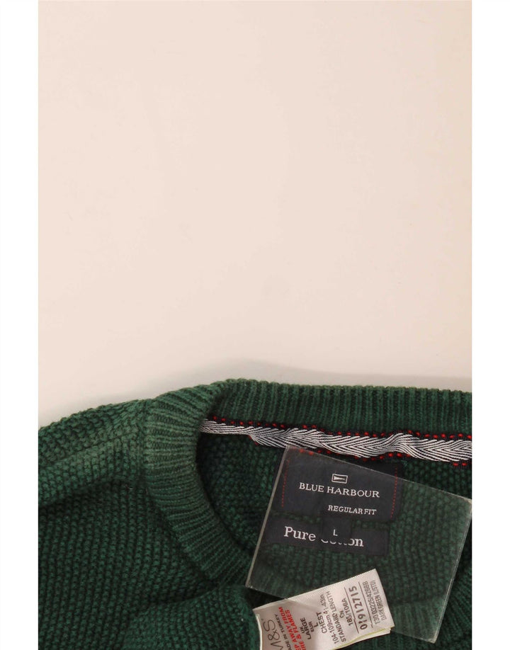 Marks & Spencer Herre Blue Harbor Crew Neck Jumper Sweater Large Green