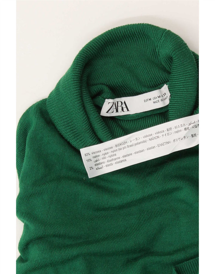 Zara Dame Rullehals Sweater UK 12 Medium Green Viscose