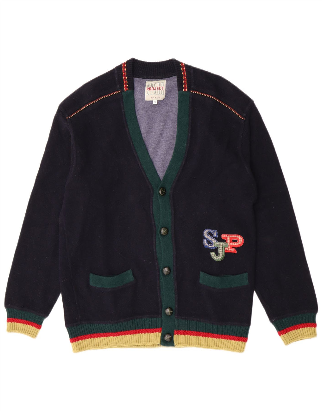 Gabriella Frattini Herre Cardigan Sweater Small Navy Blue Colourblock