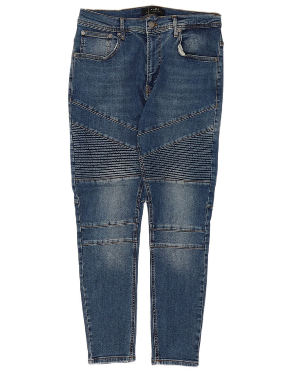 Zara Herre Skinny Jeans EU 44 Large W34 L27 Blå Patchwork Bomuld