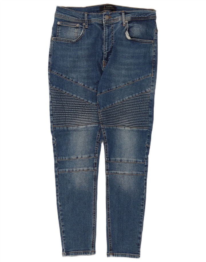 Zara Herre Skinny Jeans EU 44 Large W34 L27 Blå Patchwork Bomuld