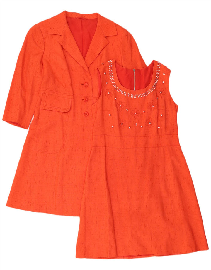 Vintage kvinders 3 knap 2 stykke sæt UK 12 medium orange silke