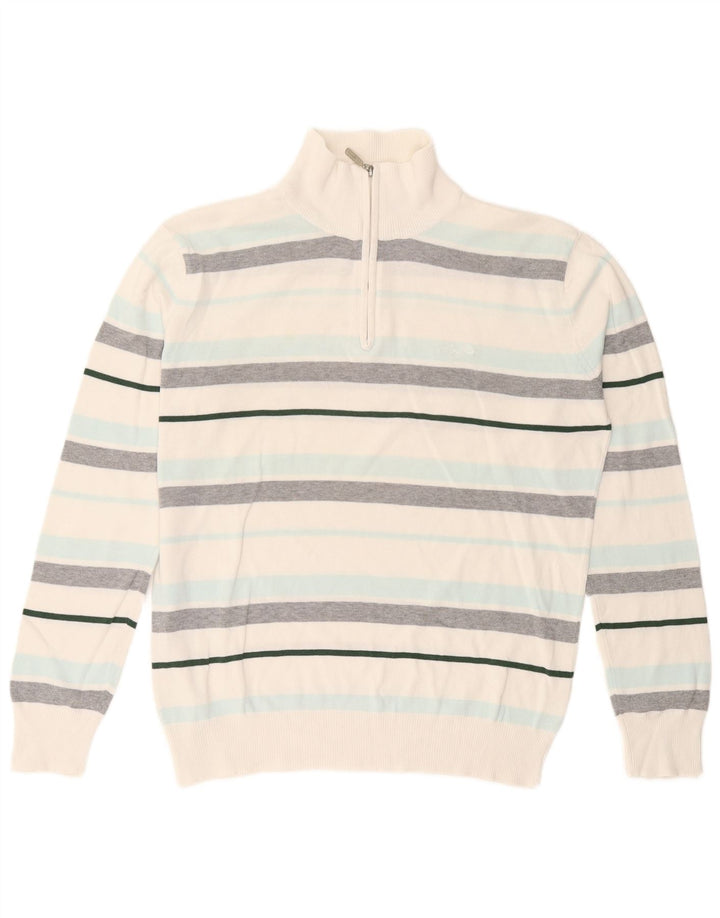 Lotto Herre Zip Neck Jumper Sweater Stor hvid stribet bomuld