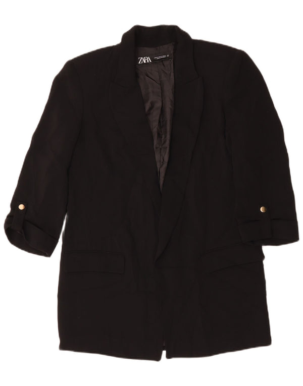 Zara Womens Oversized 3/4-ærmet åben blazerjakke UK 6 XS Sort Polyester