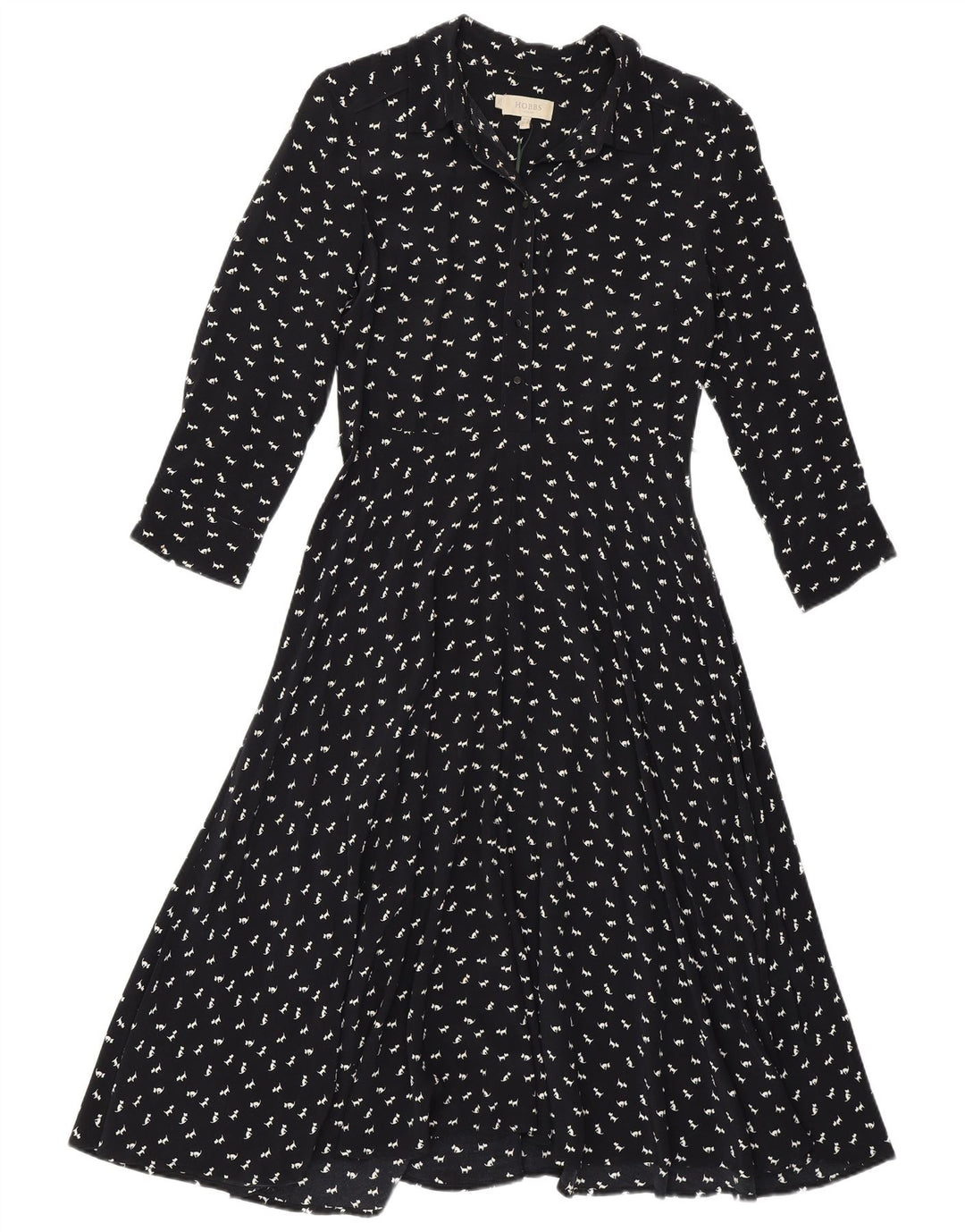 Hobbs Dame A-Line Kjole UK 10 Small Navy Blue Animal Print Viscose