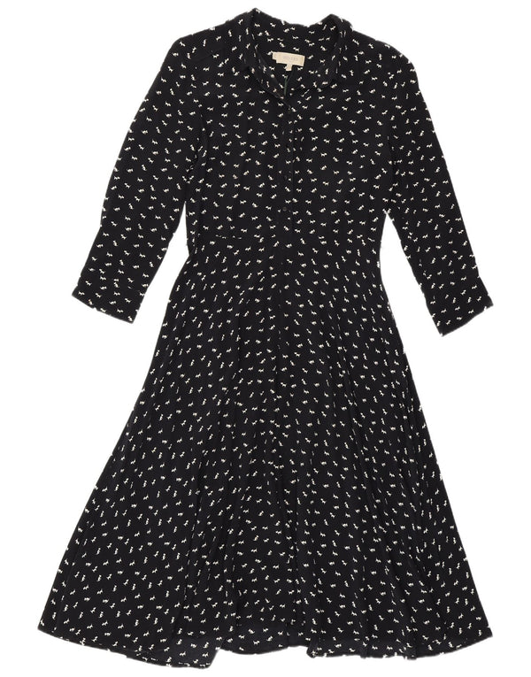 Hobbs Dame A-Line Kjole UK 10 Small Navy Blue Animal Print Viscose