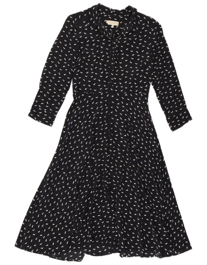 Hobbs Dame A-Line Kjole UK 10 Small Navy Blue Animal Print Viscose