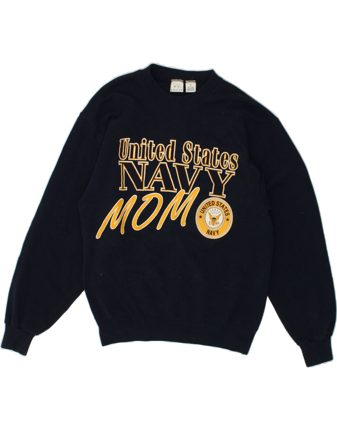 VINTAGE Womens Graphic Sweatshirt Jumper UK 14 Medium Navy Blue Cotton | Vintage Vintage | Thrift | Second-Hand Vintage | Used Clothing | Messina Hembry 
