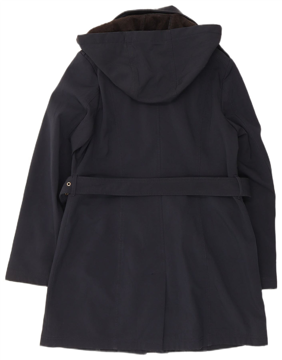 Michael Kors Dame Hooded Trench Coat UK 14 Medium Navy Blue Polyester