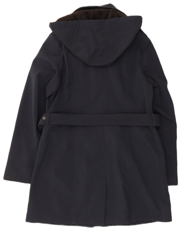 Michael Kors Dame Hooded Trench Coat UK 14 Medium Navy Blue Polyester